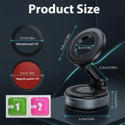 Support Telephone Voiture Magnetique Ventouse Support Téléphone Voiture Magnétique avec Rotation 360° et Bras Pliable, Accroche 