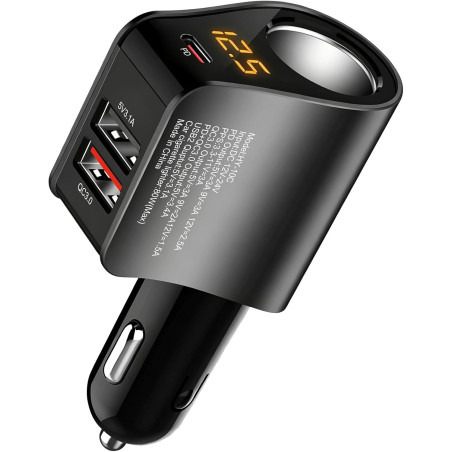 4 en 1 Chargeur Allume Cigare USB Cigare Charge PD 3W Rapide Chargeur Voiture KFZ Allume 80W 2 Ports USB-A 5V 3.1A/QC 3.0 Adapta