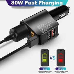 4 en 1 Chargeur Allume Cigare USB Cigare Charge PD 3W Rapide Chargeur Voiture KFZ Allume 80W 2 Ports USB-A 5V 3.1A/QC 3.0 Adapta
