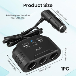120W Prise Allume Cigare 12V/24V Chargeur Voiture Rapide avec 3 Prises et Ports USB C PD 3.0 & QC 3.0, Adaptateur Allume Cigare 