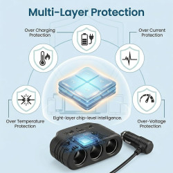 120W Prise Allume Cigare 12V/24V Chargeur Voiture Rapide avec 3 Prises et Ports USB C PD 3.0 & QC 3.0, Adaptateur Allume Cigare 