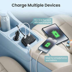 120W Prise Allume Cigare 12V/24V Chargeur Voiture Rapide avec 3 Prises et Ports USB C PD 3.0 & QC 3.0, Adaptateur Allume Cigare 