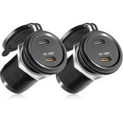acegoo Prise USB 12V 100W PD3.0 et 20W PD, Camping-Car Voiture Aluminium Ordinateurs Portables USB-C Chargeur, Etanche Charge Ra