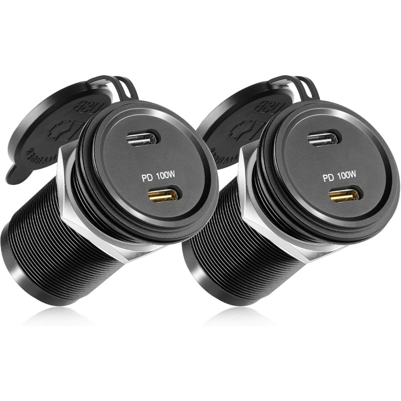 acegoo Prise USB 12V 100W PD3.0 et 20W PD, Camping-Car Voiture Aluminium Ordinateurs Portables USB-C Chargeur, Etanche Charge Ra