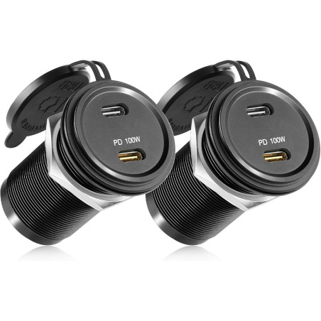 acegoo Prise USB 12V 100W PD3.0 et 20W PD, Camping-Car Voiture Aluminium Ordinateurs Portables USB-C Chargeur, Etanche Charge Ra