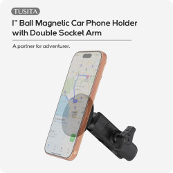 TUSITA 1" Boule Magnétique Voiture Téléphone Support avec Bras à Double Douille Compatible avec iPhone Magsafe, pour Ram Mount B