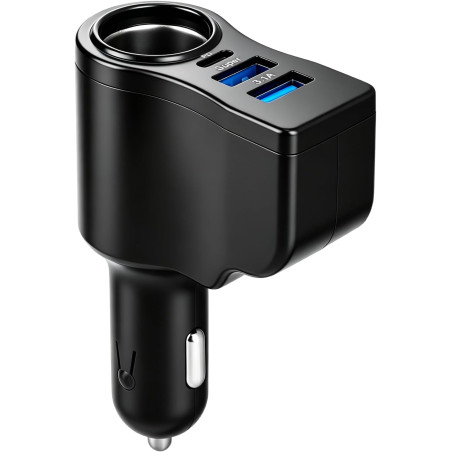 4 en 1 Chargeur Allume Cigare USB C Rapide, Prise Allume Cigare 12V/24V, 66W 2 Port USB-A 30W USB-C 3.1A, Chargeur Voiture pour 