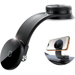 Support Téléphone Voiture Magnétique, Ventouse à Vide avec Bras en Alliage Flexible & Rotation 360°, Support Tableau de Bord & P