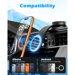 Support Téléphone Voiture Magnétique, Ventouse à Vide avec Bras en Alliage Flexible & Rotation 360°, Support Tableau de Bord & P
