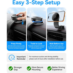 Support Téléphone Voiture Magnétique, Ventouse à Vide avec Bras en Alliage Flexible & Rotation 360°, Support Tableau de Bord & P