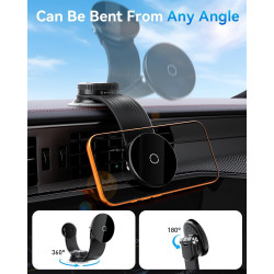 Support Voiture Chargeur sans Fil Magnétique 15W, Bras Flexible en Aluminium Réglable 360°, Ventouse Adhésive Améliorée, Support