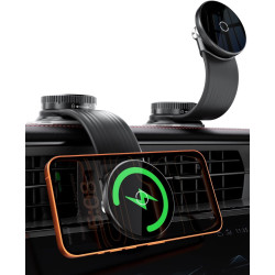 Support Voiture Chargeur sans Fil Magnétique 15W, Bras Flexible en Aluminium Réglable 360°, Ventouse Adhésive Améliorée, Support