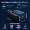 Chargeur Allume Cigare 5 en 1 Rétractable 100W, Chargeur Voiture USB C avec Affichage Numérique, PD 3.0 Charge Rapide, 2 Câbles 