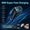 Chargeur Allume Cigare 5 en 1 Rétractable 100W, Chargeur Voiture USB C avec Affichage Numérique, PD 3.0 Charge Rapide, 2 Câbles 