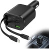 Chargeur Allume Cigare 5 en 1 Rétractable 100W, Chargeur Voiture USB C avec Affichage Numérique, PD 3.0 Charge Rapide, 2 Câbles 