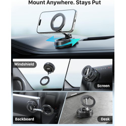 YOSH Support Voiture pour MagSafe, [Ventouse à Vide & 22x Aimants N56], Porte-Téléphone Magnétique, Bras allongé Rotatif à 360° 