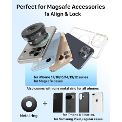 YOSH Support Voiture pour MagSafe, [Ventouse à Vide & 22x Aimants N56], Porte-Téléphone Magnétique, Bras allongé Rotatif à 360° 