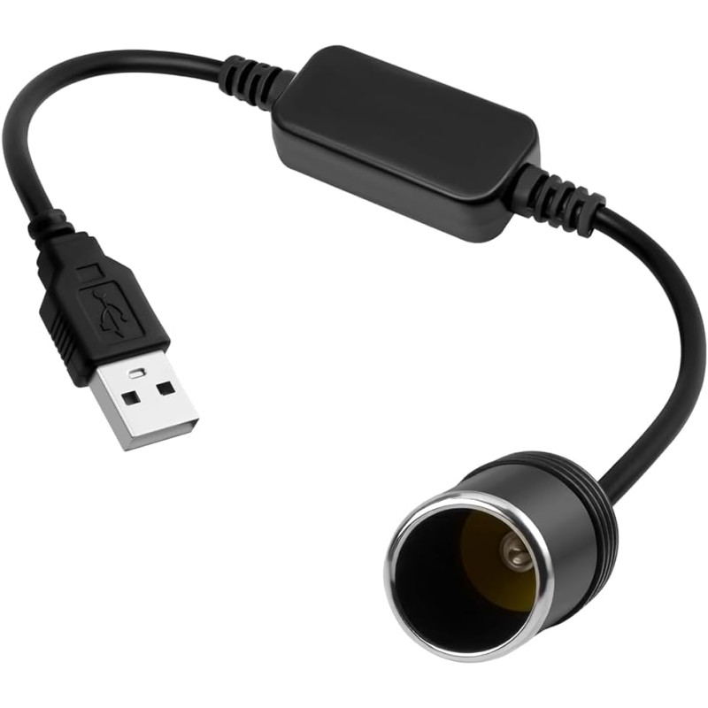 RJLLKD 5 V USB A mâle vers allume-cigare 12 V, adaptateur USB vers allume-cigare 12 V pour briquet de voiture, caméra embarquée,