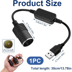 RJLLKD 5 V USB A mâle vers allume-cigare 12 V, adaptateur USB vers allume-cigare 12 V pour briquet de voiture, caméra embarquée,