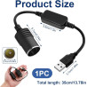 RJLLKD 5 V USB A mâle vers allume-cigare 12 V, adaptateur USB vers allume-cigare 12 V pour briquet de voiture, caméra embarquée,