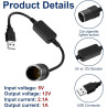 RJLLKD 5 V USB A mâle vers allume-cigare 12 V, adaptateur USB vers allume-cigare 12 V pour briquet de voiture, caméra embarquée,