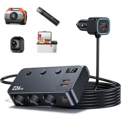 Prise Allume Cigare, 9 en 1 226W Adaptateur Allume Cigare USB avec 3 Prises, 2 Ports USB-C PD et 4 Ports USB, Chargeur Allume Ci