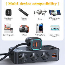 Prise Allume Cigare, 9 en 1 226W Adaptateur Allume Cigare USB avec 3 Prises, 2 Ports USB-C PD et 4 Ports USB, Chargeur Allume Ci