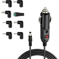 24W Chargeur de Voiture Universel DC 12V 2A, Câble d'alimentation Allume 5.5x2.1mm Cigare avec 8 Connecteurs Adaptateur Auto pou
