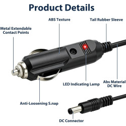 24W Chargeur de Voiture Universel DC 12V 2A, Câble d'alimentation Allume 5.5x2.1mm Cigare avec 8 Connecteurs Adaptateur Auto pou
