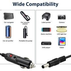 24W Chargeur de Voiture Universel DC 12V 2A, Câble d'alimentation Allume 5.5x2.1mm Cigare avec 8 Connecteurs Adaptateur Auto pou