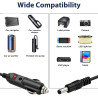 24W Chargeur de Voiture Universel DC 12V 2A, Câble d'alimentation Allume 5.5x2.1mm Cigare avec 8 Connecteurs Adaptateur Auto pou