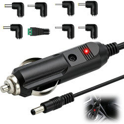 24W Chargeur de Voiture Universel DC 12V 2A, Câble d'alimentation Allume 5.5x2.1mm Cigare avec 8 Connecteurs Adaptateur Auto pou