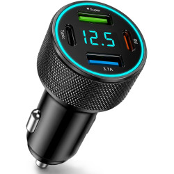 Allume Cigare USB 67,5 W, 4 Ports avec Chargeur Voiture, Compatible USB C PD 30 W et USB A QC 22,5 W, Allume Cigare USB Rapide 1