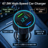 Allume Cigare USB 67,5 W, 4 Ports avec Chargeur Voiture, Compatible USB C PD 30 W et USB A QC 22,5 W, Allume Cigare USB Rapide 1