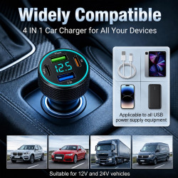 Allume Cigare USB 67,5 W, 4 Ports avec Chargeur Voiture, Compatible USB C PD 30 W et USB A QC 22,5 W, Allume Cigare USB Rapide 1