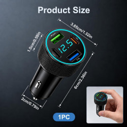 Allume Cigare USB 67,5 W, 4 Ports avec Chargeur Voiture, Compatible USB C PD 30 W et USB A QC 22,5 W, Allume Cigare USB Rapide 1
