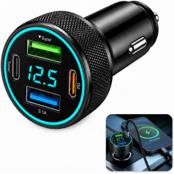 Allume Cigare USB 67,5 W, 4 Ports avec Chargeur Voiture, Compatible USB C PD 30 W et USB A QC 22,5 W, Allume Cigare USB Rapide 1