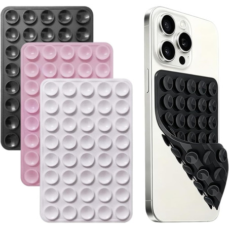 3 Pièces Ventouse Téléphone Portable Support Coque Ventouse Silicone Double Face Pour Selfies Voiture Noir Blanc Rose