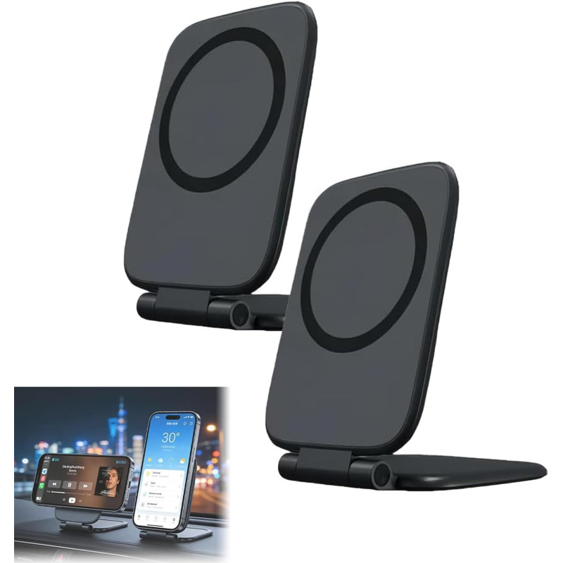 MEISO 2 Pièces Support Téléphone Voiture, Magnétique Porte Téléphone Voiture, Ultra-Thin Adjustable Foldable, Smartphone Aimants