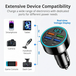 Chargeur Allume Cigare, Allume Cigare USB C Puissance 66W, Adaptateur Allume Cigare 6 Ports, Chargeur Voiture Rapide 66W, Prise 