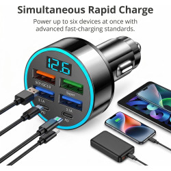 Chargeur Allume Cigare, Allume Cigare USB C Puissance 66W, Adaptateur Allume Cigare 6 Ports, Chargeur Voiture Rapide 66W, Prise 
