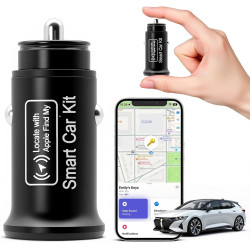 Chargeur de voiture intelligent et traceur GPS [certifié MFi ] : chargeur rapide double USB-C/A 20 W avec localisation Apple « O
