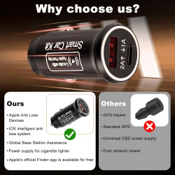 Chargeur de voiture intelligent et traceur GPS [certifié MFi ] : chargeur rapide double USB-C/A 20 W avec localisation Apple « O