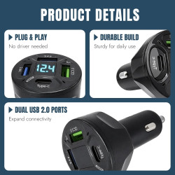 2PCS Allume Cigare USB C 4 Ports USB PD et Super, Prise Allume Cigare USB, 12V 24V, Chargeur USB C pour Smartphones et Tablettes
