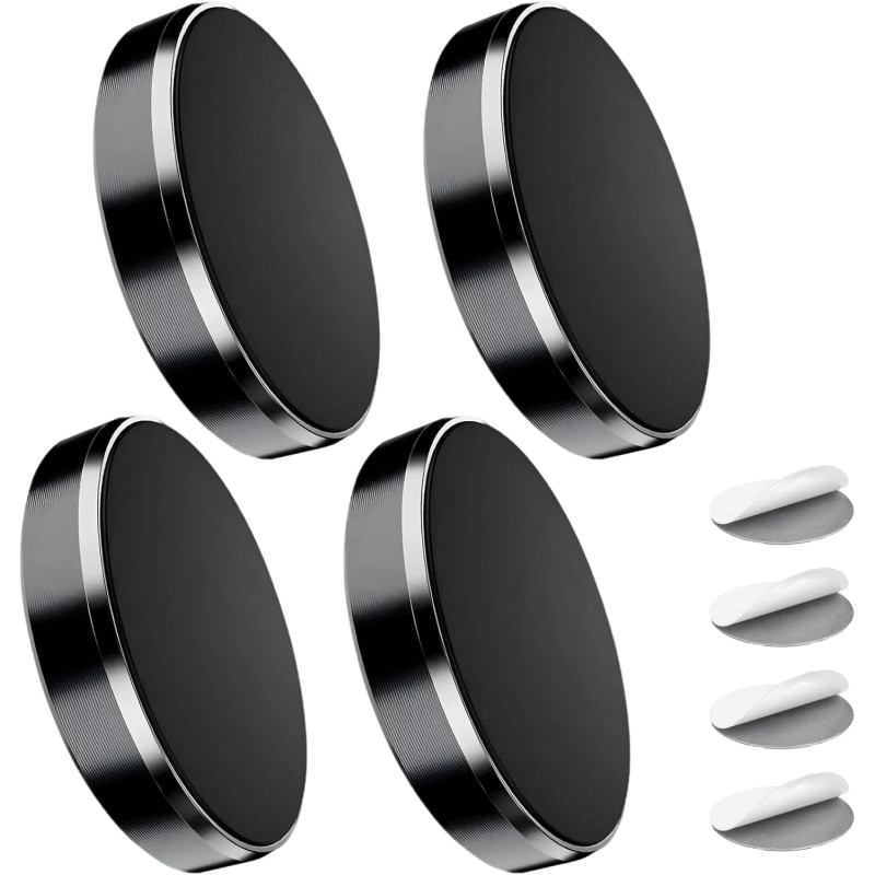 Lot de4 Supports Magnétiques Ronds pour Voiture, Porte‑Téléphone Adhésif Universel, Aimants Puissants pour Tableau de Bord, Comp