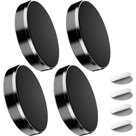 Lot de4 Supports Magnétiques Ronds pour Voiture, Porte‑Téléphone Adhésif Universel, Aimants Puissants pour Tableau de Bord, Comp