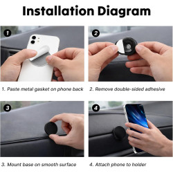 Lot de4 Supports Magnétiques Ronds pour Voiture, Porte‑Téléphone Adhésif Universel, Aimants Puissants pour Tableau de Bord, Comp