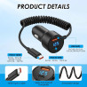 Chargeur Voiture USB C Rapide 100W avec Câble Spiralé 1,5 m, Allume Cigare 3 Ports avec USB-A etUSB-C PD, Prise Allume Cigare 12