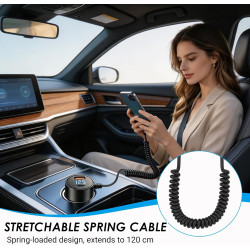 Chargeur Voiture USB C Rapide 100W avec Câble Spiralé 1,5 m, Allume Cigare 3 Ports avec USB-A etUSB-C PD, Prise Allume Cigare 12