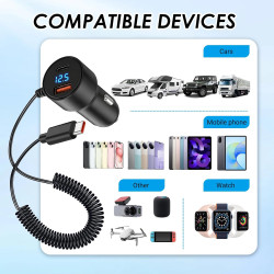 Chargeur Voiture USB C Rapide 100W avec Câble Spiralé 1,5 m, Allume Cigare 3 Ports avec USB-A etUSB-C PD, Prise Allume Cigare 12